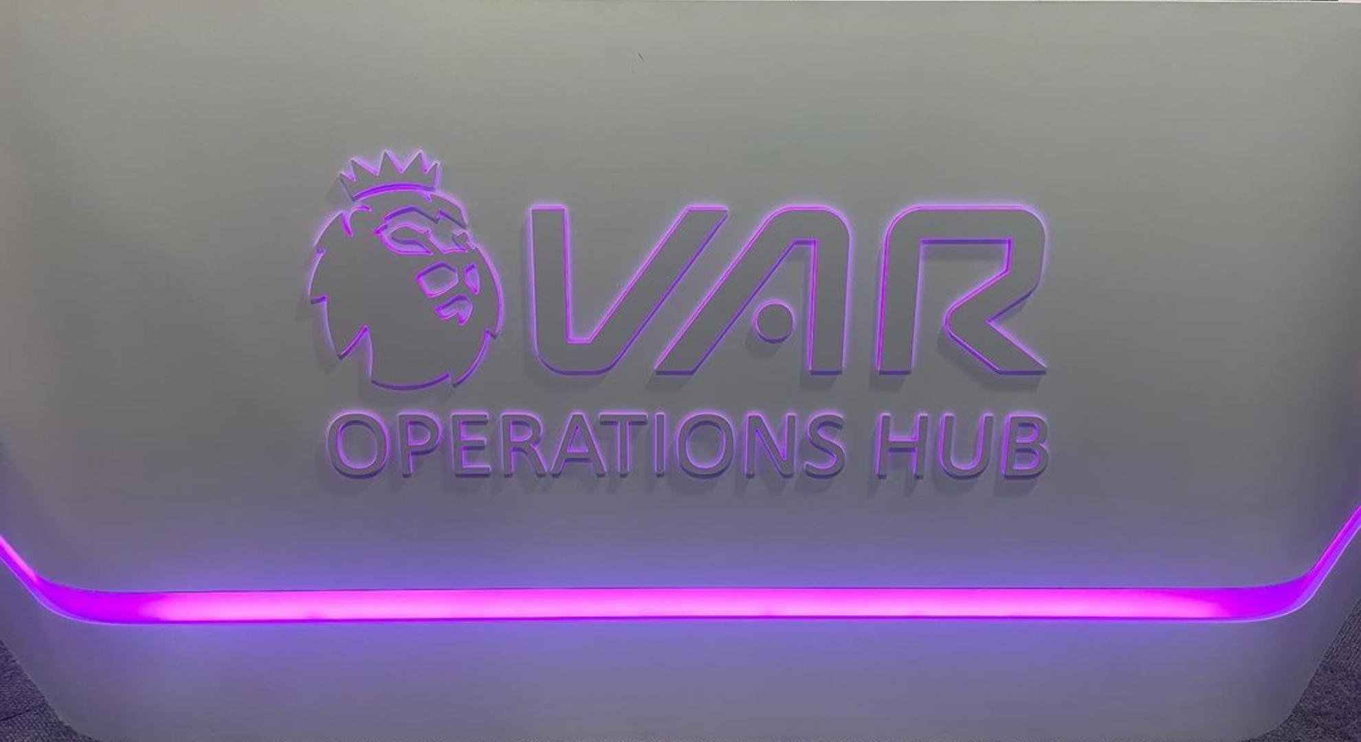 PremierLeague VAR room illuminated sign installed and crafted by sign makers